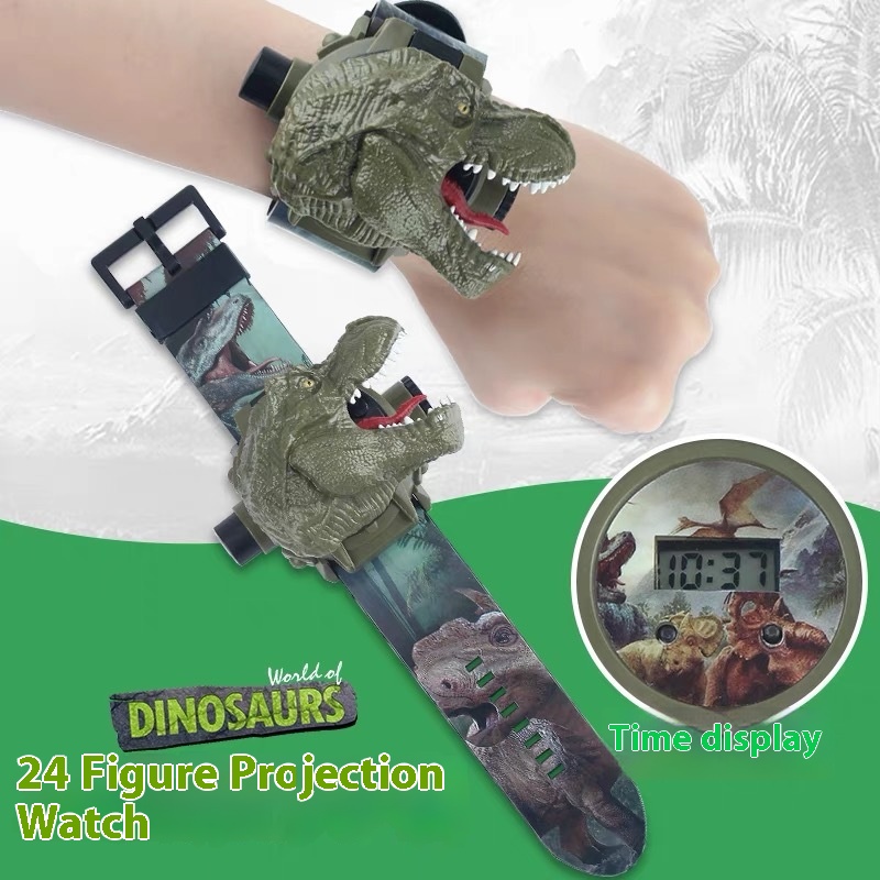 Dinosaur Cartoon3 DProjection Watch24 Pictures With Flip Cover Creative Children's Luminous Watch