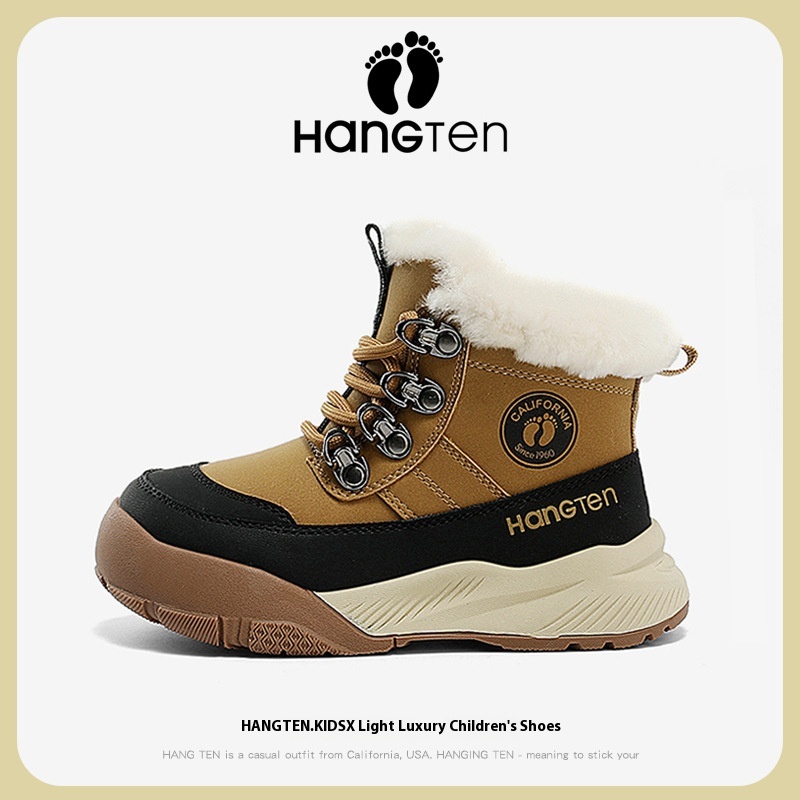 Hang Ten/Huan Teng Children's Snow Boots Thickened Cotton Shoes Outdoor Non-slip Winter Boys And Girls Brand Medium And Large Children's Shoes