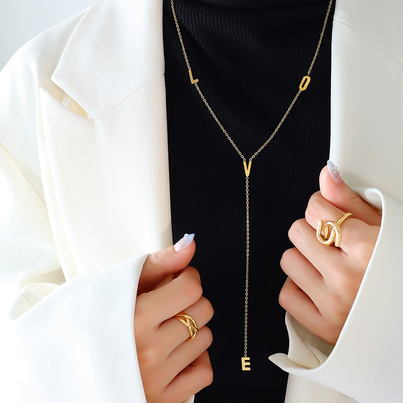 Korean Style Fresh Love Letter Long Tassel Pendant Necklace Small Personality Gold-plated Fashion Jewelry M014