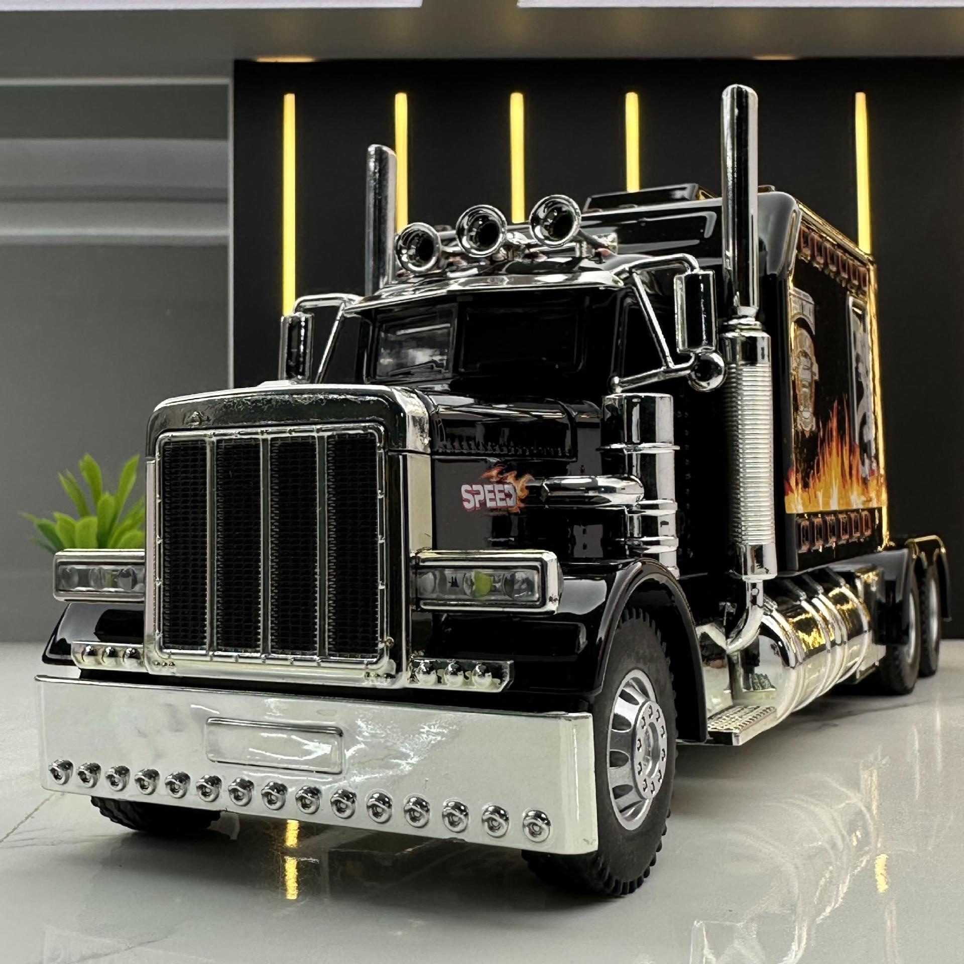 Zhiguan Alloy Car Model1:24 Peterbilt389 American Tractor Pull Back Toy Car Music Model Ornaments