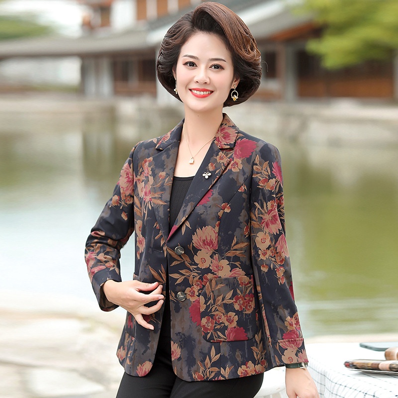 Mom's Autumn Outfit Stylish Printed Suit Jacket For Women Korean Style Small Suit Jacket For Middle-aged Mom