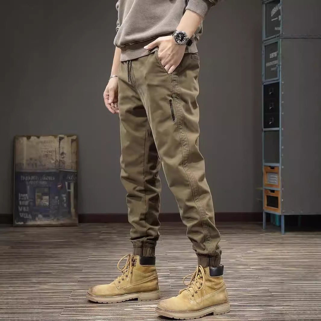 Foreign Trade Fashion Overalls Men's Elastic Waist Outdoor Slim Spring And Autumn Men's Motorcycle Pants Solid Color