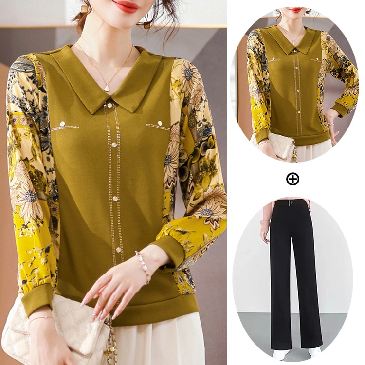 Mom Autumn Women's Clothing Doll Collar Knitted Bottoming Shirt Covering Belly Fashionable Long-sleeved Top Middle-aged And Elderly T-shirt Women