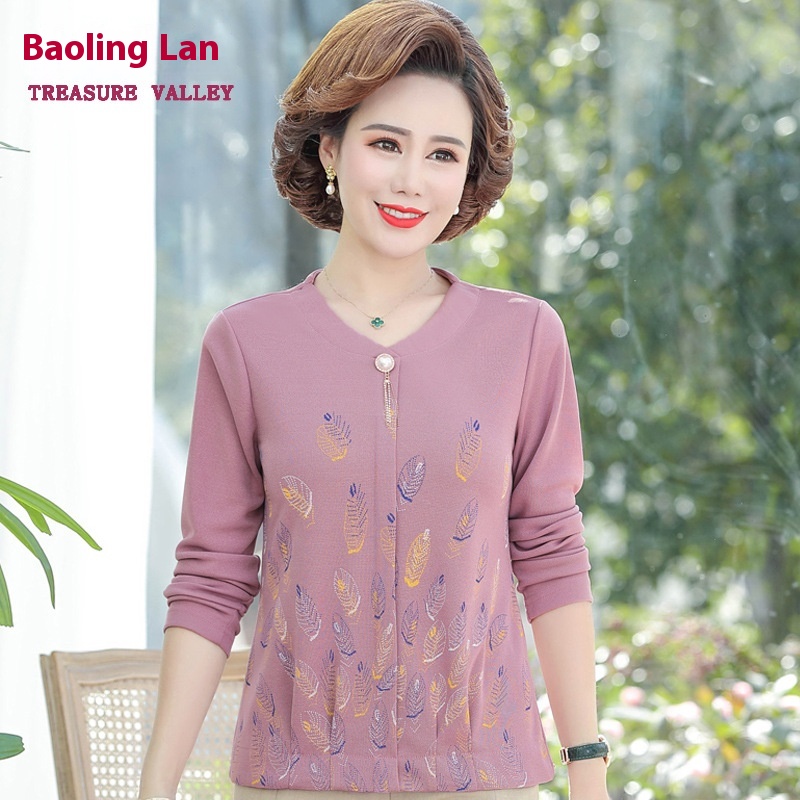 Mom's Long-sleeved T-shirt Stylish Spring And Autumn Clothes For Middle-aged Women,Bottoming Shirts For Middle-aged And Elderly Spring And Autumn Tops
