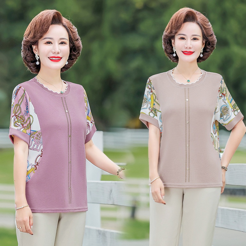 Spring And Summer Mother's Wear40-50 Years Old Short Tops And Small Shirts Fashionable Temperament Middle-aged And Elderly Women's Wear T-shirts
