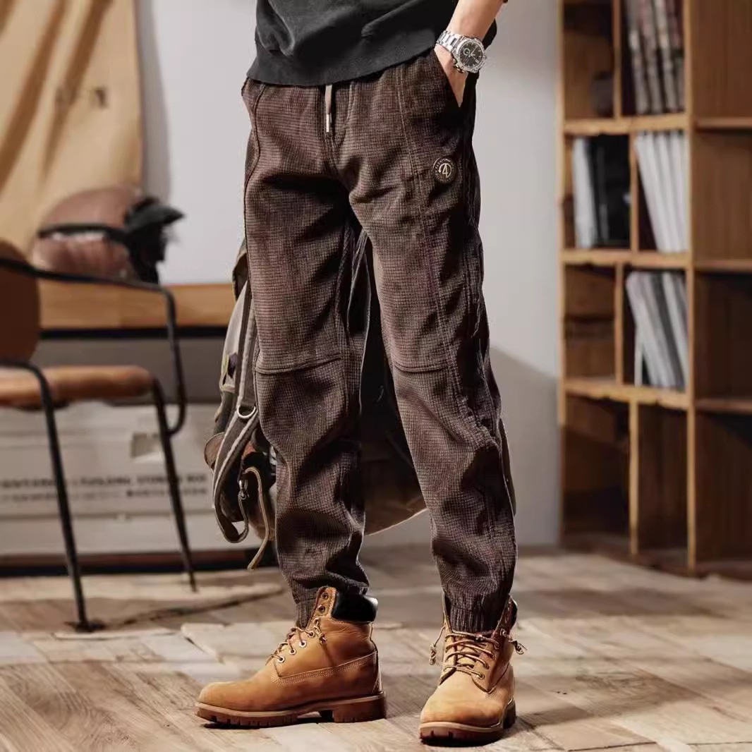 Foreign Trade Brown Casual Pants Men'sy Brand Loose Leggings Pants Autumn And Winter Youth Plaid Corduroy Pants Men