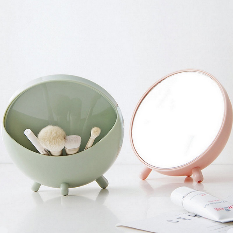 Multifunctional Single-sided Plastic Creative Princess Dressing Mirror Round Dressing Mirror With Storage Student Desktop Makeup Mirror