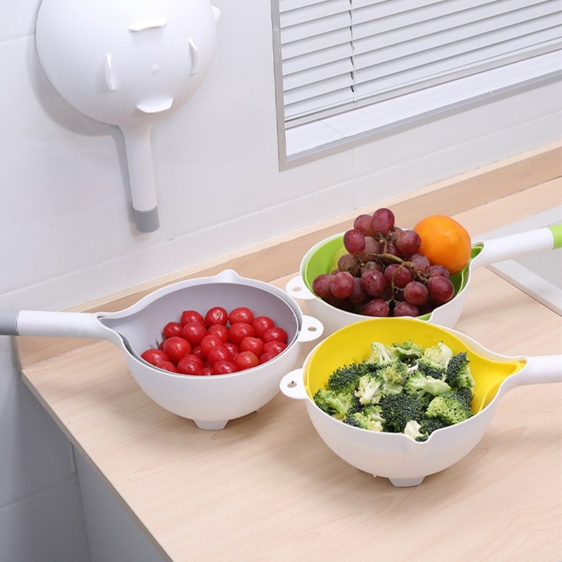 Double-layer Vegetable Washing Basin Drain Basket Home Living Room Creative Internet Celebrity Fruit Plate Kitchen Water Filter Vegetable Washing Basin Vegetable Washing Basket