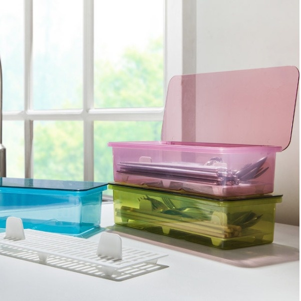 Chopstick Box Kitchen Supplies With Lid Drain Dustproof Tableware Transparent Storage Box Chopstick Cage Plastic