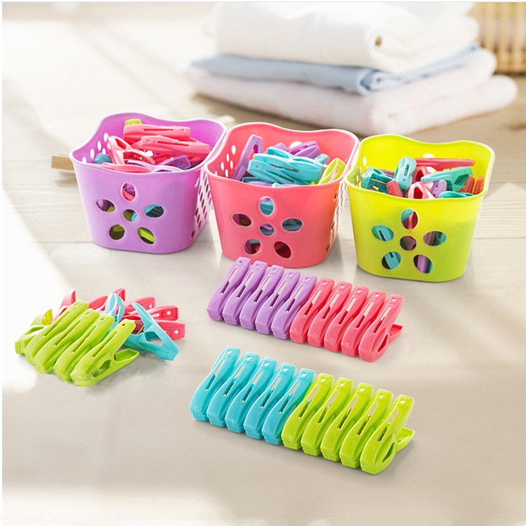 30 Pcs Windproof Clothesp Underwear Socks Small Plastic Clips With Storage Basket Multifunctional Clothes Drying Clips