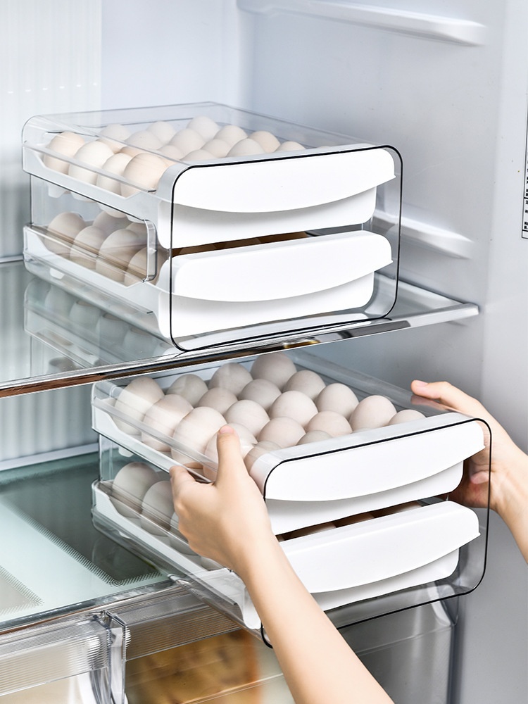 Refrigerator Storage Box Drawer Type Transparent Food Grade Egg Box Household Double Layer Egg Tray Kitchen Egg Preservation Box