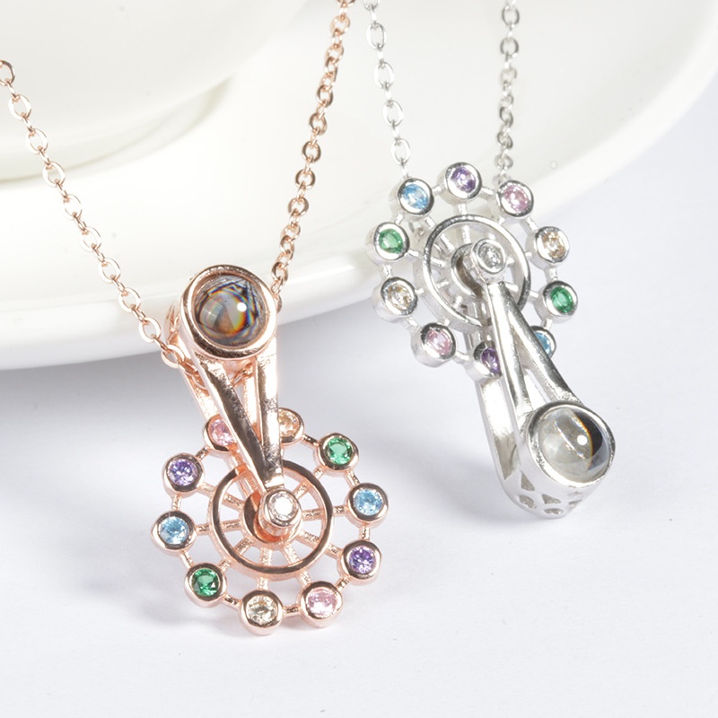 Silver Jewelry City Direct S925 Silver Love Memory Ferris Wheel Rotating Projection Necklace One Hundred Languages