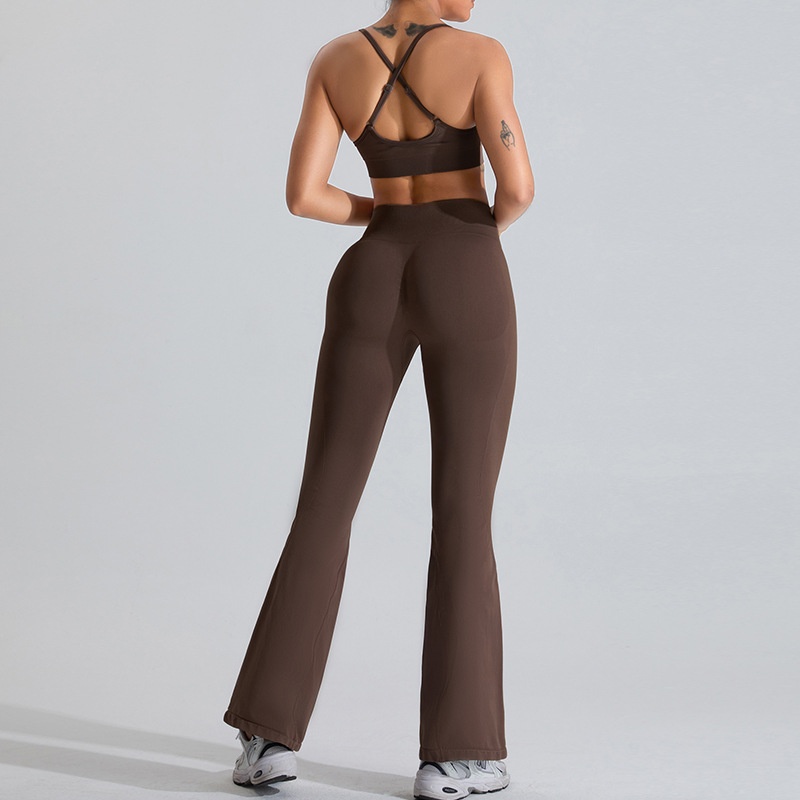 Seamless Yoga Suit For Women Outdoor Leisure Quick-drying Sports Suit For Women Peach Hip-lifting Flared Quick-drying Running Fitness Pants