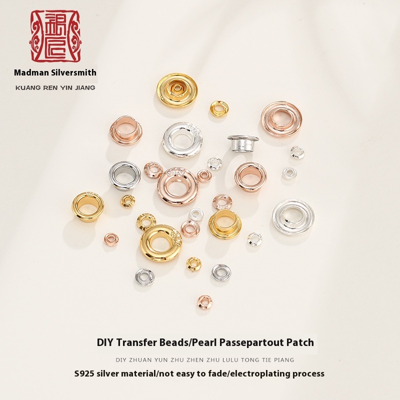 Pearl Lulutong Patch Transfer Bead Spacer18 KGold Through-hole Pearl Full-hole Spacer Patch Sterling Silver DIYAccessories