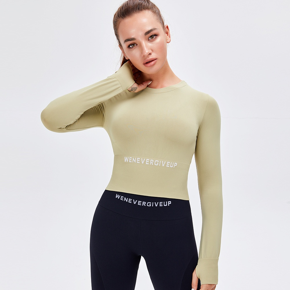 European And American Autumn And Winter Letter Printing Seamless Yoga Clothes Long-sleeved Sports Tops Women's Tight Nude Fitness Clothes
