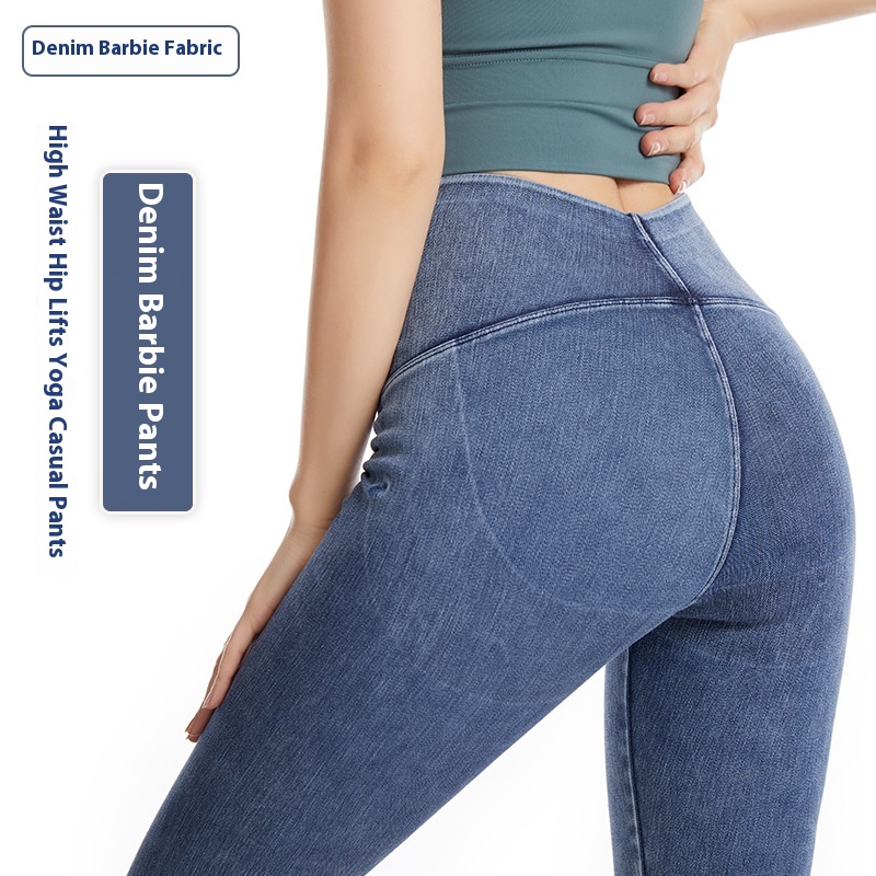 Spring And Summer Denim Yoga Barbie Pants For Women High Waist Slimming Hip Lift Tight Elastic Belly Casual Pants
