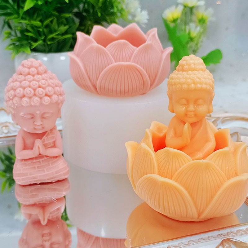 Tathagata Buddha Statue Guanyin Aromatherapy Candle Silicone Mold3d Lotus Seat Plaster Diffuser Stone Drip Silicone Mold