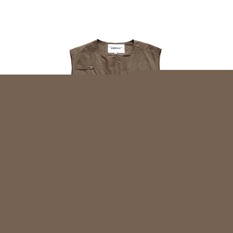 FORN3 Spring Solid Color Multi-Pocket Collarless Workwear Vest Japanese Retro Loose Sleeveless Top Men