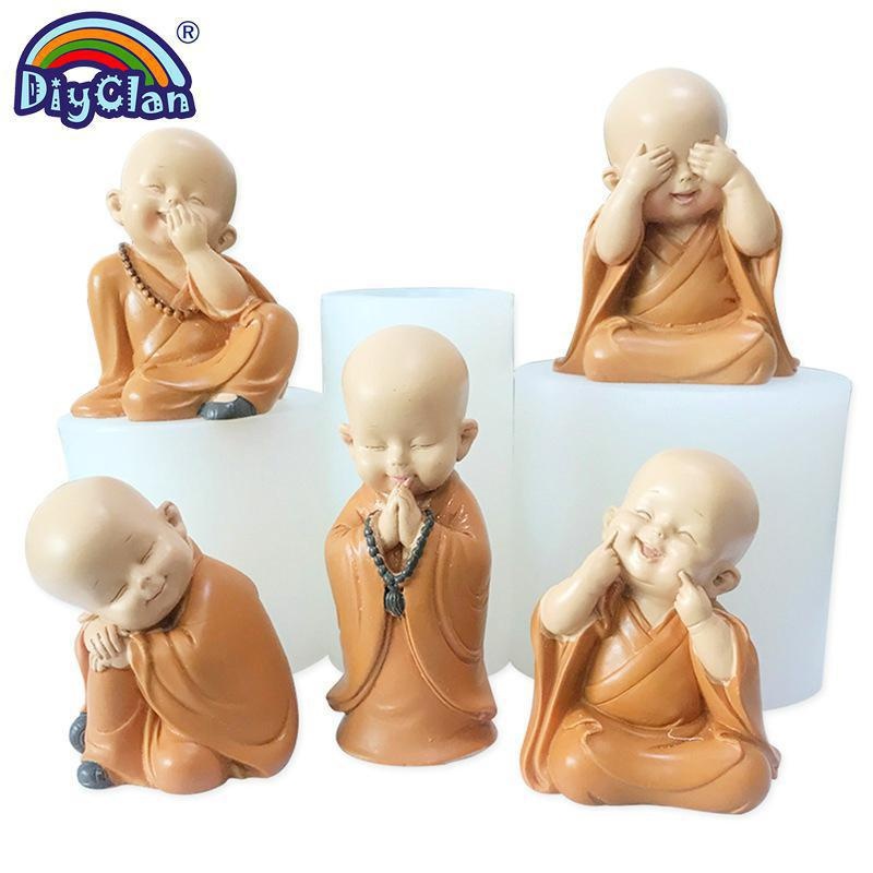 Internet Celebrity Ancient Style Chinese Zen Character Little Monk Silicone Mold Buddha Statue Tea Pet Car Decoration Office Ornaments
