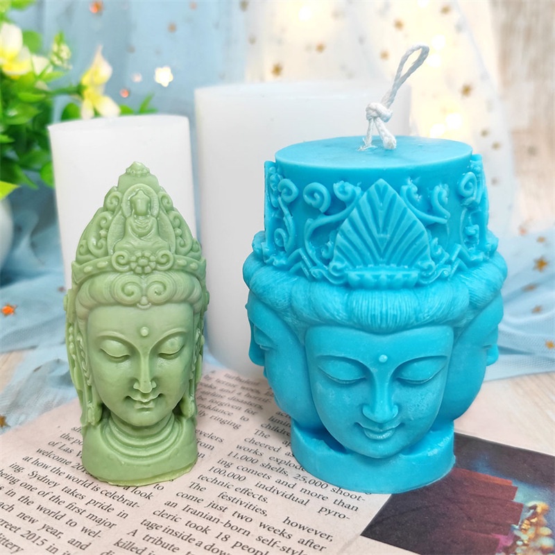 3 DFour-faced Buddha Silicone Mold Food Grade Aromatherapy Candle Silicone Resin Epoxy Decoration