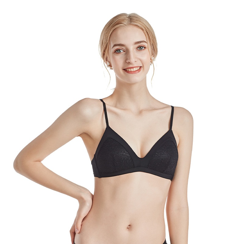 French Thin Girls Underwear Female No Steel Ring Bar Comfortable Breathable Sexy Lace Triangle Cup Bra