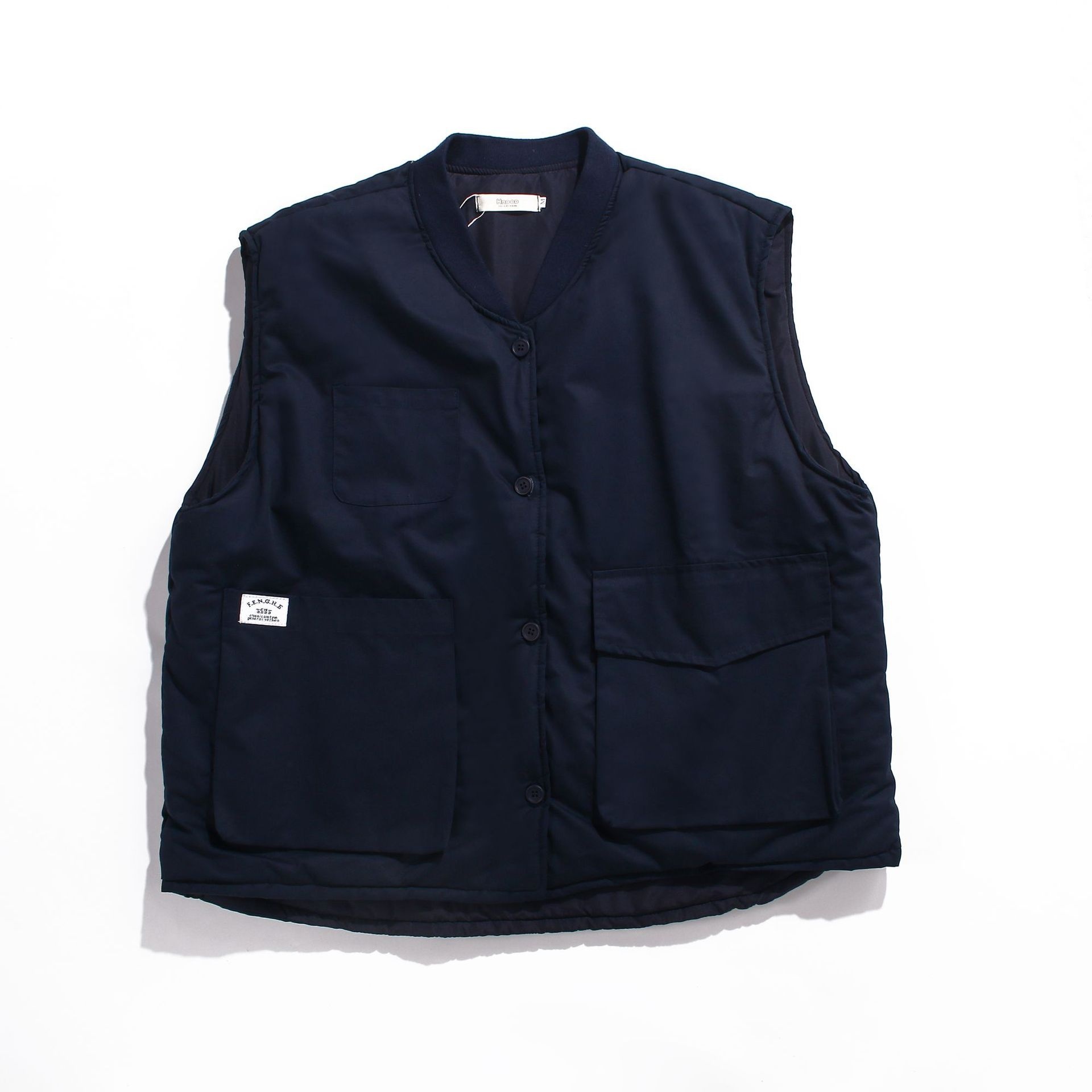 FORN3 Winter Men's Workwear Cotton Vest Japanese Retro Casual Solid Color Stand Collar Sleeveless Jacket Men