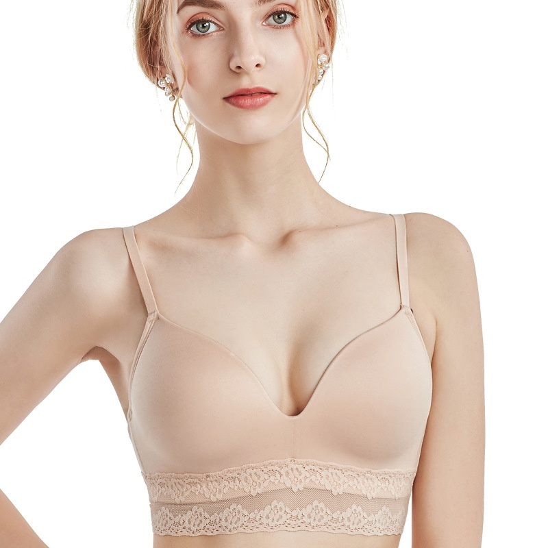 Japanese And Korean Simple Thin Lace Bra Smooth Small Chest Underwear Women's No Steel Ring Gathered Comfortable Breathable Bra