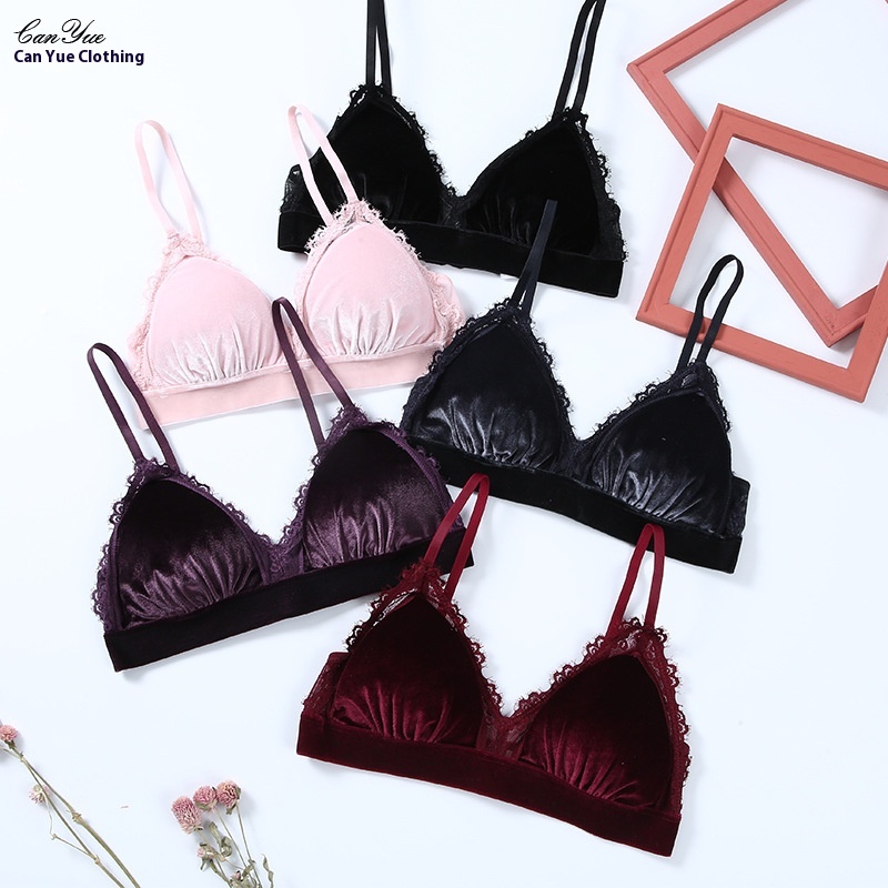 Summer French Suede Suit Lace Triangle Cup Women's Underwear Bralette Sexy No Steel Ring Thin Bra