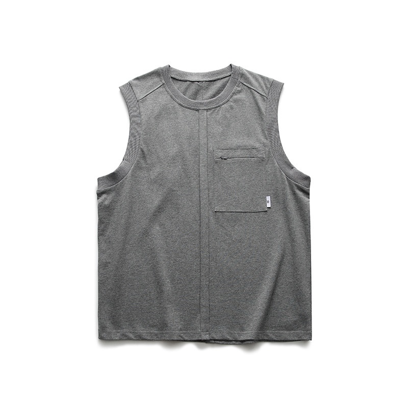 FORN3 Summer Solid Color Knitted Pocket Decoration Pullover Vest Japanesey Neutral Sleeveless Tops For Men