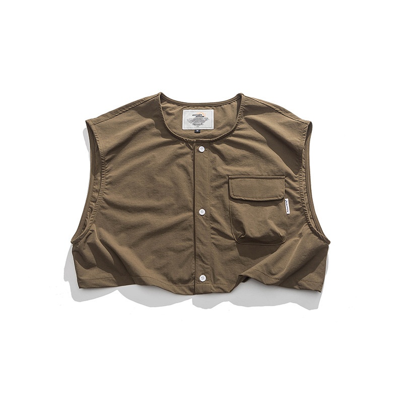 FORN3 Summer Loose Cardigan Vest Japanese Retro Short Half-length Patch Pocket Neutral Vest