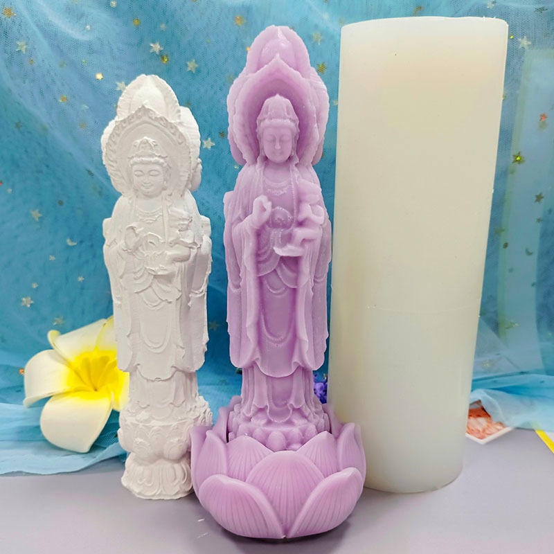 Three-dimensional Three-sided Guanyin Aromatherapy Candle Silicone Mold Lotus Base Chocolate Dripping Glue Soap Plaster Silicone Mold