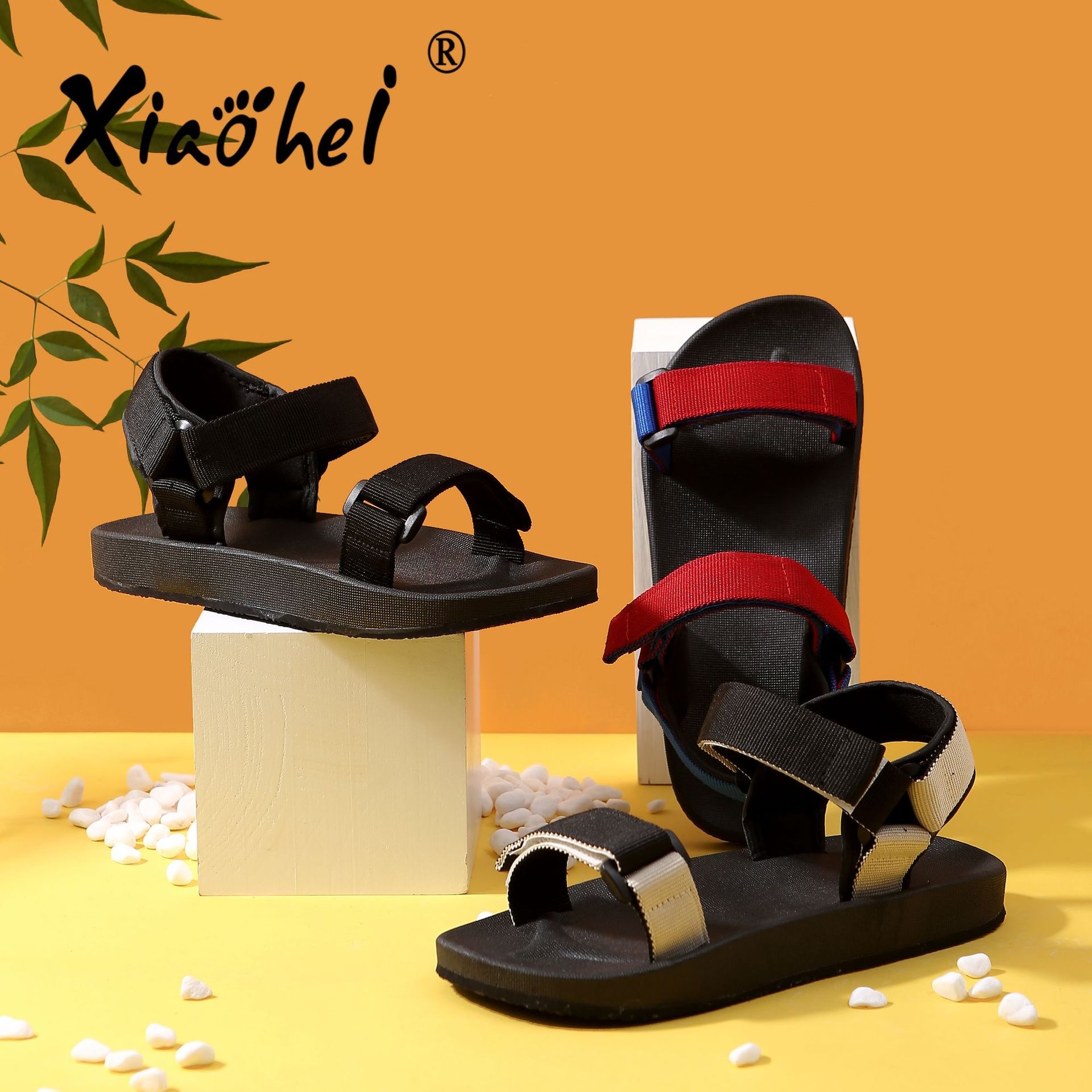 Summer Sandals For Girls,Fashionable And Stylish,Color Matching,Lightweight Velcro Sports Flat Sandals