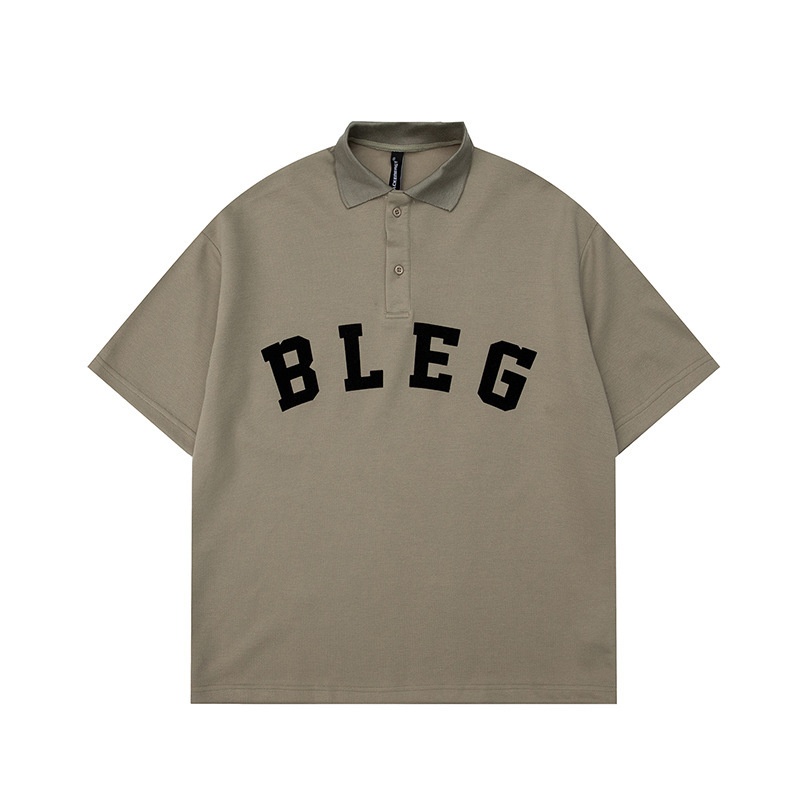 FORN322 Summer Men's Solid Color Letter Print Lapel Polo Shirt Japanese Retro Short-sleeved Men's Tee