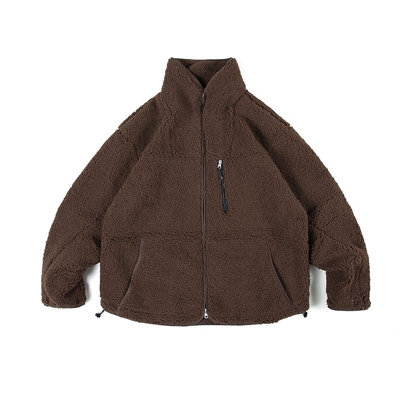FORN3 Winter Solid Color Lambswool Stand Collar Cotton Jacket Japanese Zipper Decoration Campus Fashion Cotton Jacket
