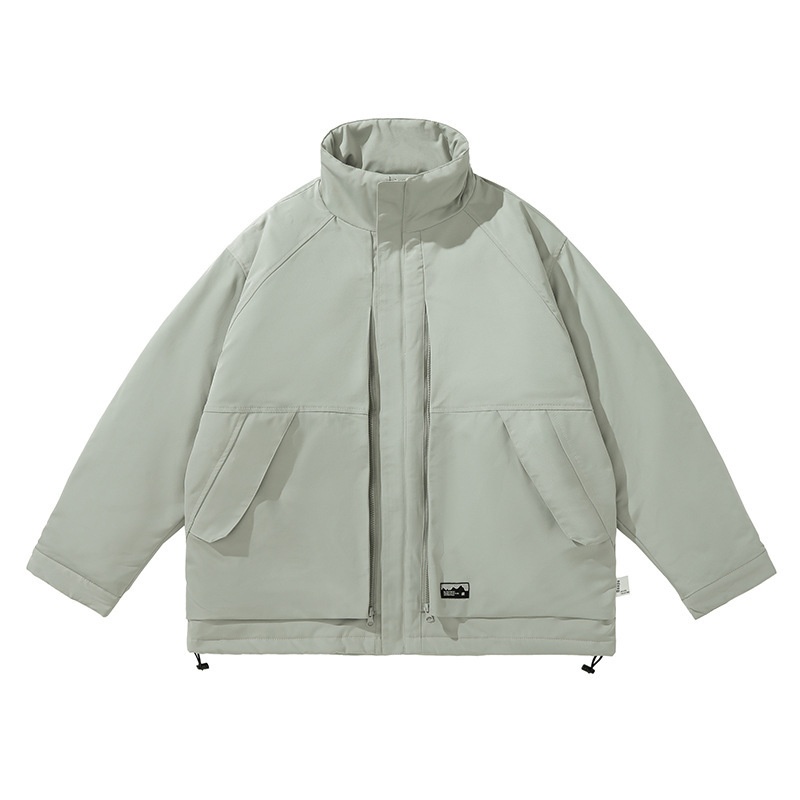 FORN3 Winter Solid Color Large Pocket Stand Collar Cotton Jacket Japanese Retro Outdoor Style Loose Cotton Jacket Men's