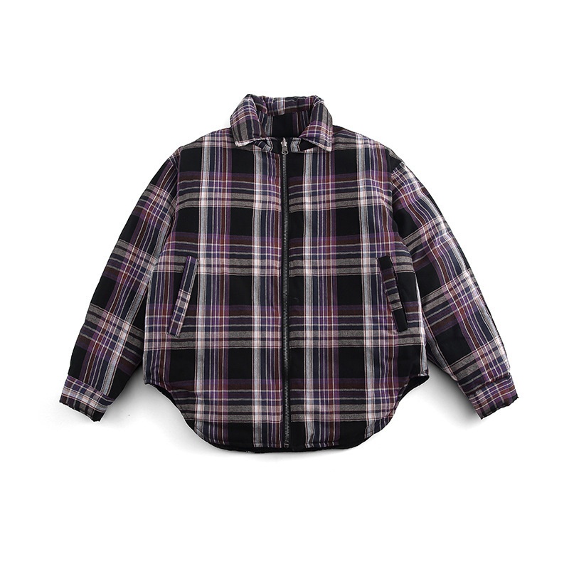 FORN322 Winter Men's Full Print Plaid Double-sided Lapel Long-sleeved Cotton-padded Jacket Japanese Retro Youth Jacket Shirt