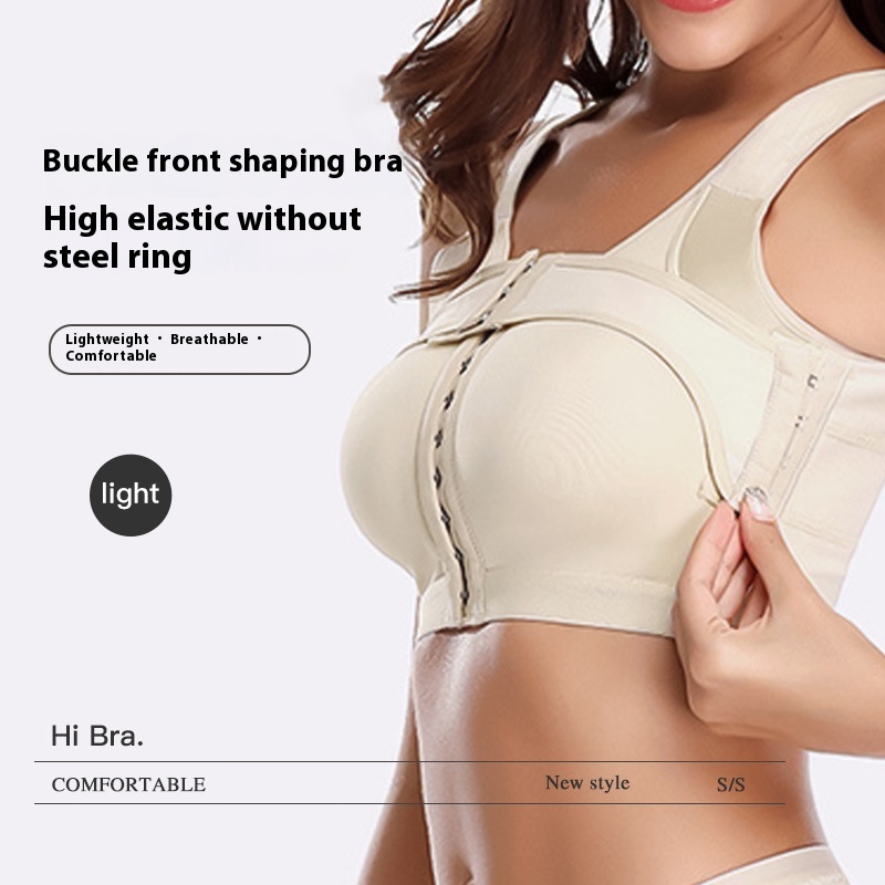 Thin Cup Front Buckle Shaping Bra For Women Without Steel Ring,Side Elastic Gathering And Adjustment,Double Layer Beautiful Back,European And American Underwear