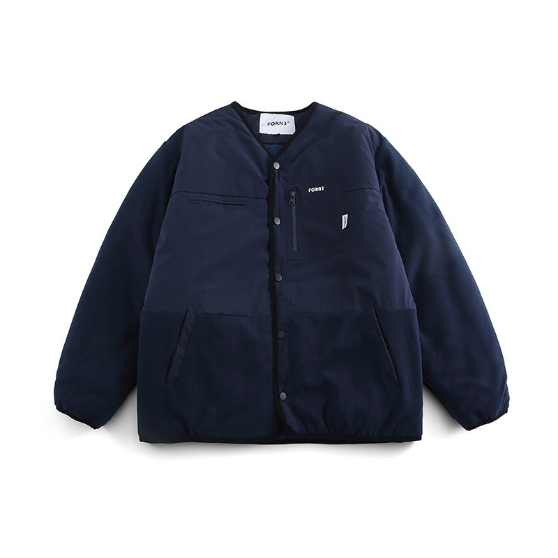 FORN3 Winter Men's Contrast Color Stitching Multi-Pocket Zipper Decoration Cotton Jacket Japanese Youth Loose Cotton Jacket Men