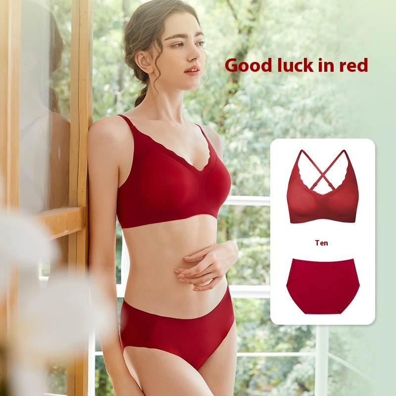 Bright Red Seamless Bra For Small Chest And Beautiful Back Without Steel Ring After The Zodiac Year,Buckle Bra Set Gather