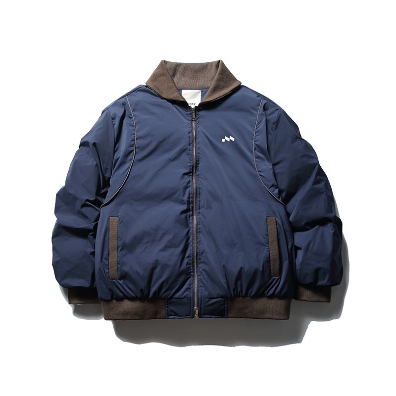 FORN3 Winter Colorblock Printed Warm Cotton Jacket Men Japanese Retro Stand Collar Fake Two-piece Cotton Jacket Men