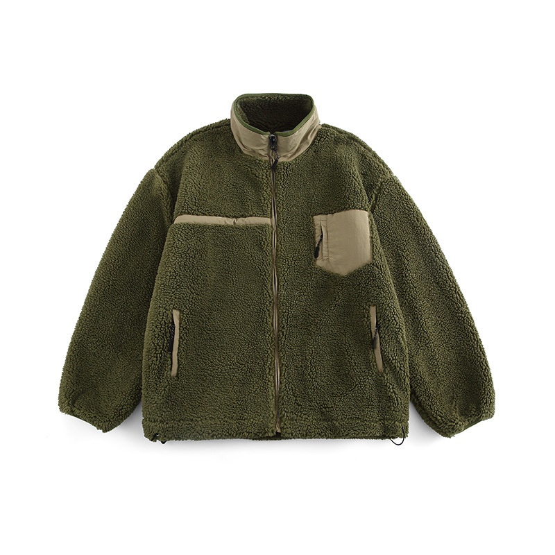 FORN3 Winter Solid Color Loose Lambswool Stand Collar Cotton Jacket Japanese Campus Youth Casual Cotton Jacket Men