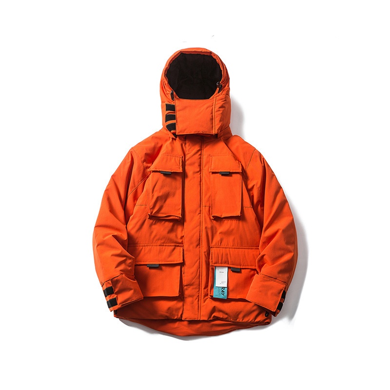 FORN3 Winter Solid Color Three-dimensional Multi-pocket Cotton Jacket Japanese Retro Removable Hat Loose Cotton Jacket Men