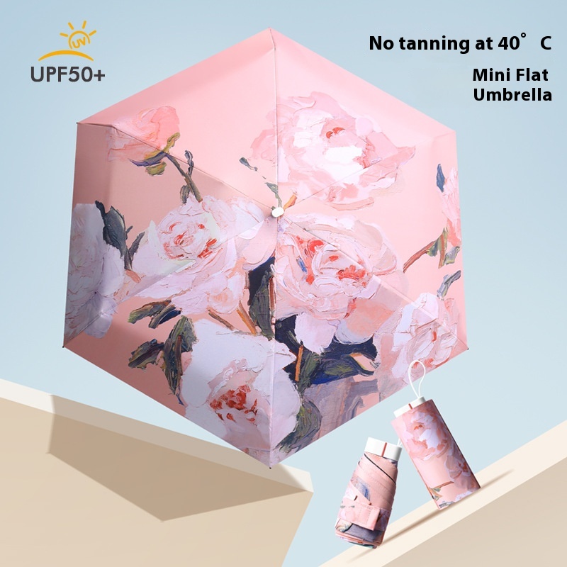 Flat60%Fold Card Umbrella For Women Sun Protection And UVProtection Parasol Small Fresh Umbrella Sunny And Rainy Dual-use Folding Umbrella