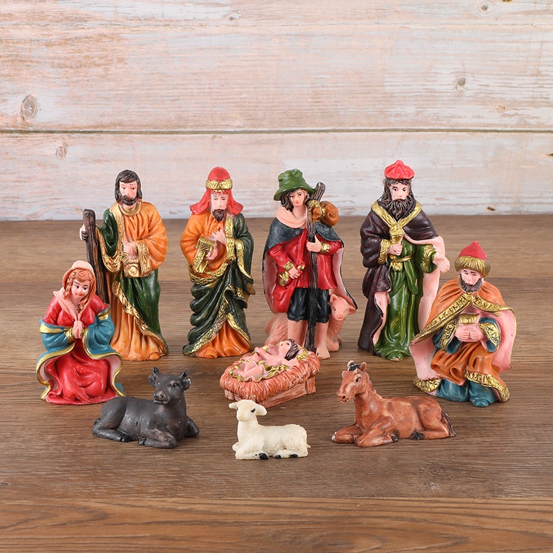 Christmas Jesus Birth Ornaments10-piece Set Manger Religious Figures Christmas Resin Jesus Ornaments Crafts