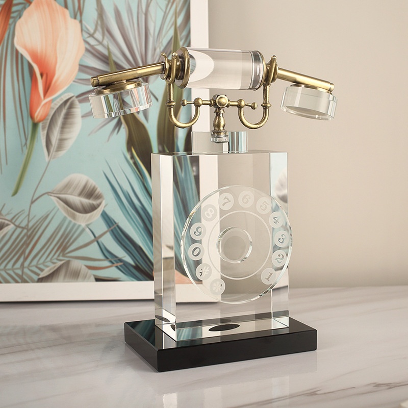 Modern Light Luxury Creative Retro Crystal Telephone Props Model Room Sales Office Sales Center Desktop Decoration Ornaments