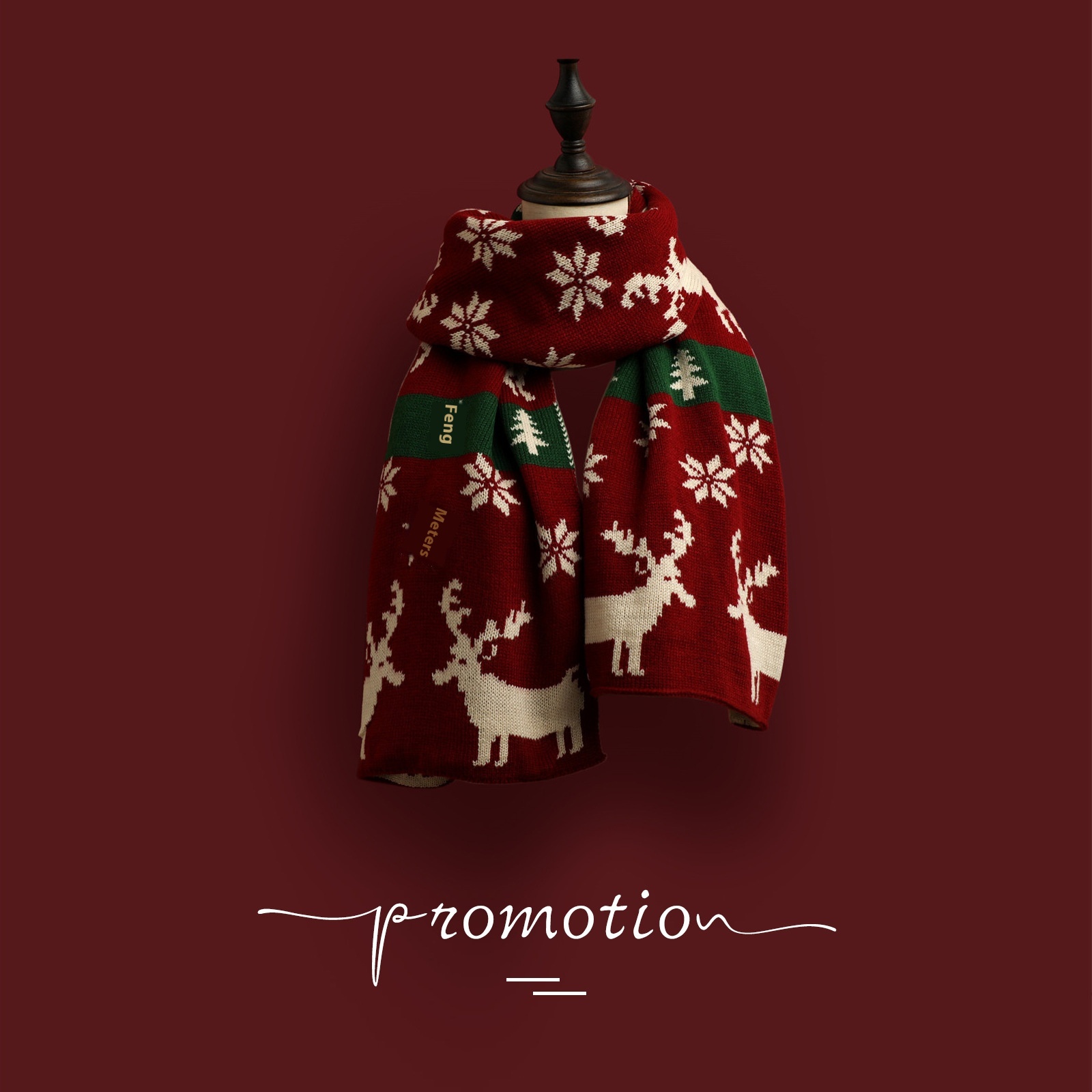 Versatile Christmas Knitted Wool Red Scarf With Deer And Elk Prints And Snowflakes For Warmth And Personality Couple Neck Scarf