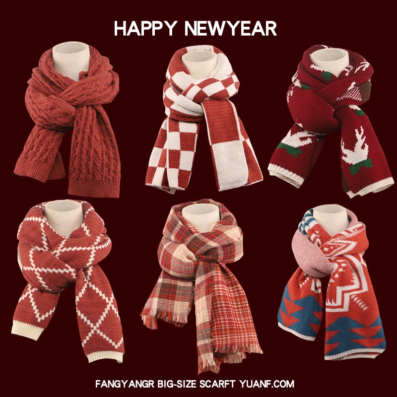 Christmas Gift Red Deer Scarf Women's Versatile Autumn And Winter Warm Lengthened Cute Couple Scarf