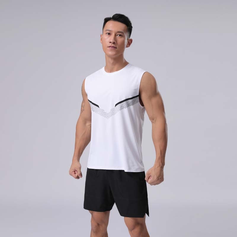 Summer Men's Leisure Sports Fitness Loose Sleeveless Vest Quick-drying Breathable Running Training Ice Silk Short Sleeve
