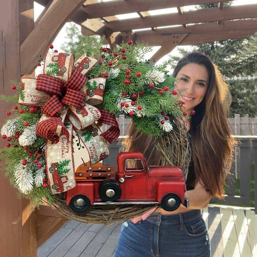Christmas Decoration Red Truck Pumpkin Wreath Door Hanging Tag