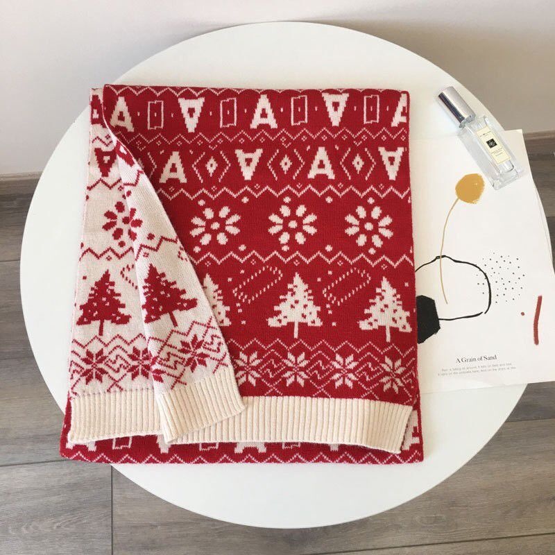Christmas Scarf Women Autumn And Winter Wool Scarf Knitted Scarf Red Warm Women Winter Couple Korean Scarf